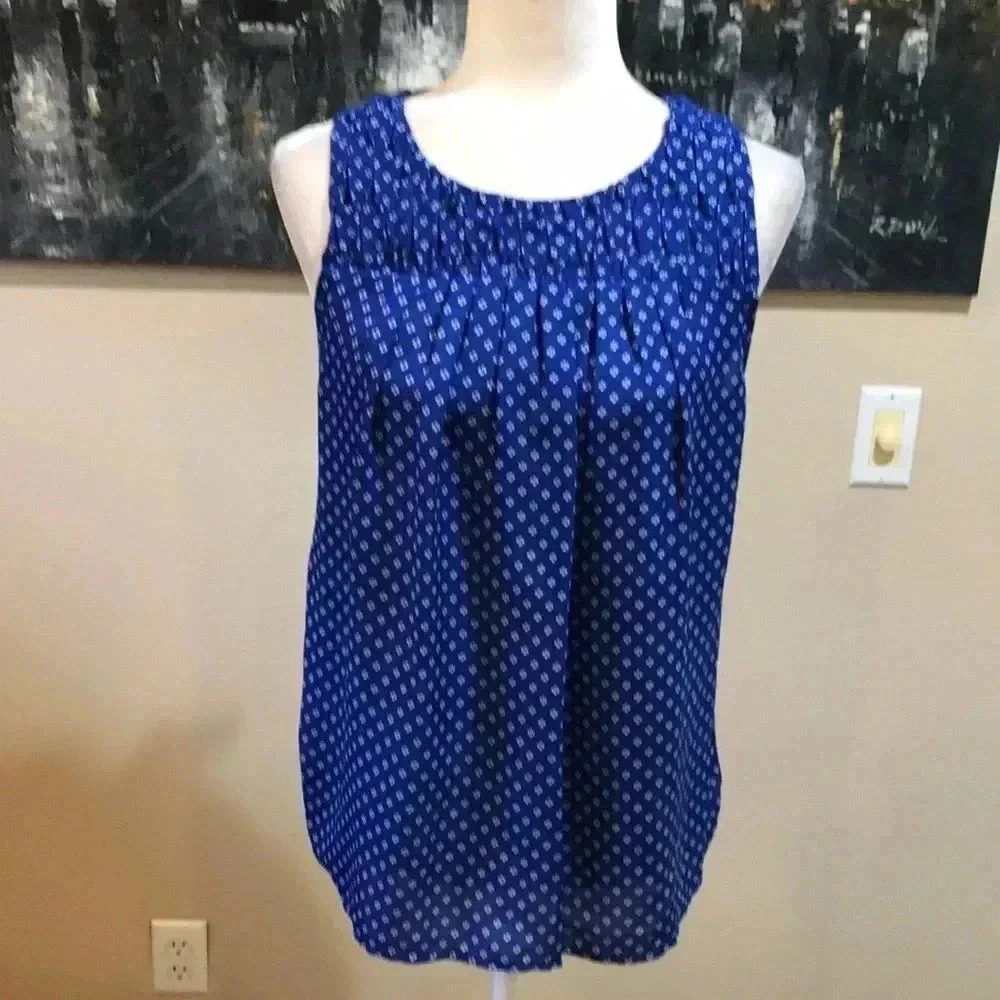 ELLE Royal Blue Pleated Neckline with Tie Back Sleeveless Mixed Media Top-M